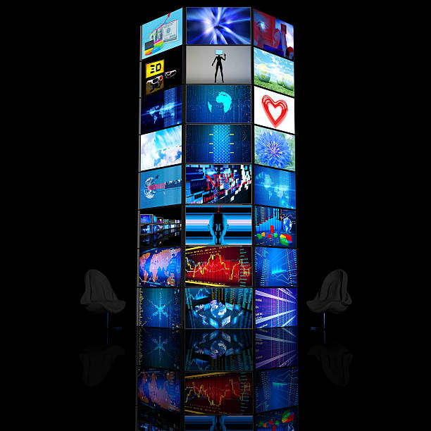 istock Tower of multiple digital TVs all with different images 155128799