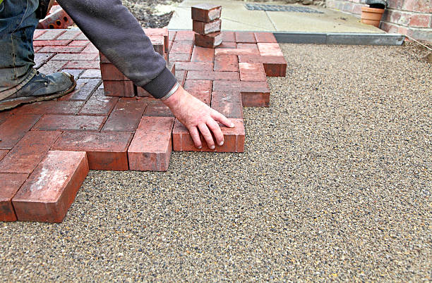 block paving drive getting layed stock photo