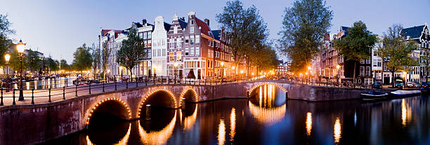 istock Illuminated Amsterdam Canal Bridges at Night Holland 155129820