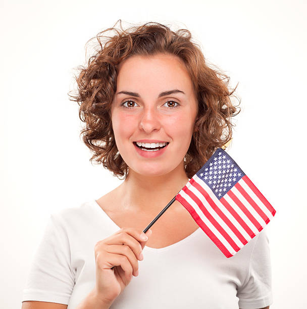 istock Woman with American flag 155130413