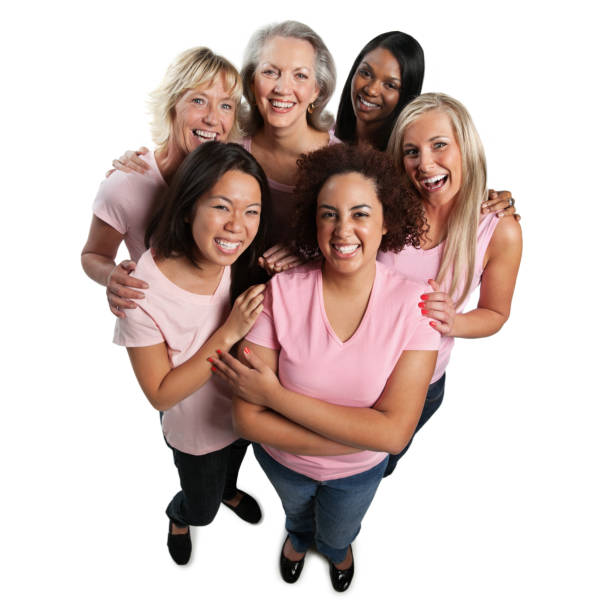Diverse group of women in pink on white background