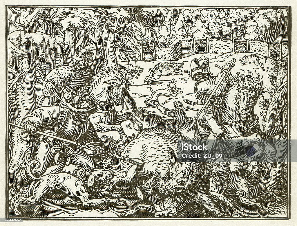 Jagen, 16. Jahrhundert – von von Jost Amman - Lizenzfrei Eber Stock-Illustration