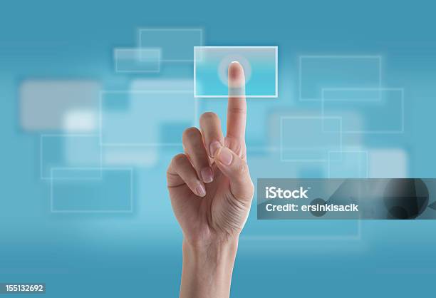 Finger Touching Transparent Digital Touch Screen Stock Photo - Download Image Now - Device Screen, Touching, Technology