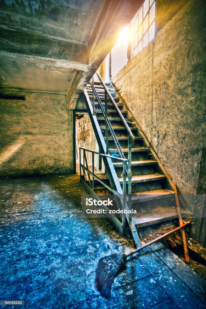 Abandoned Factory and Staircase, HDR Stairs inside an abandoned factory. High dynamic range image Architecture Stock Photo