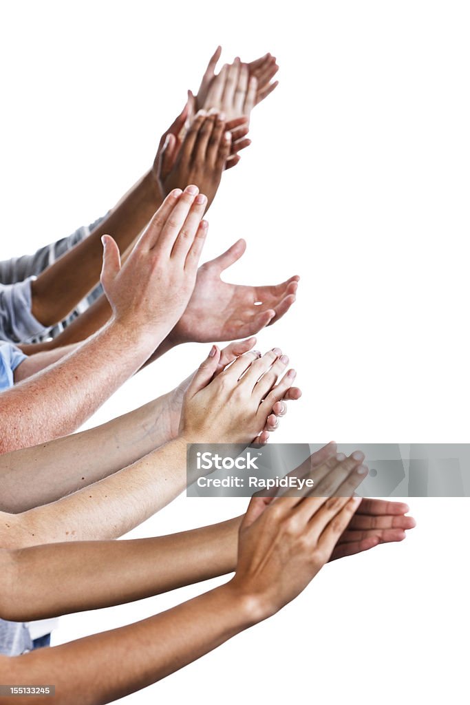 Viel Anerkennung: Viele Hände begrüßen auf Weiß - Lizenzfrei Klatschen Stock-Foto