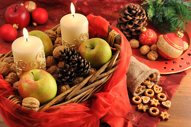 Christmas in old Danish house. Preparing cozy dinner for family