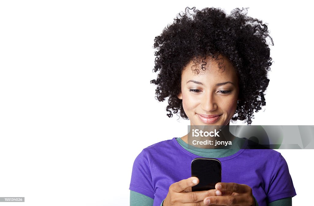 pretty woman texting  White Background Stock Photo
