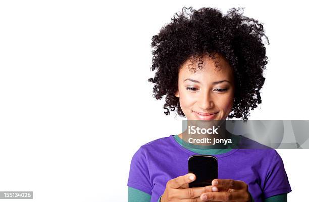 Pretty Woman Texting Stock Photo - Download Image Now - White Background, Mobile Phone, Women