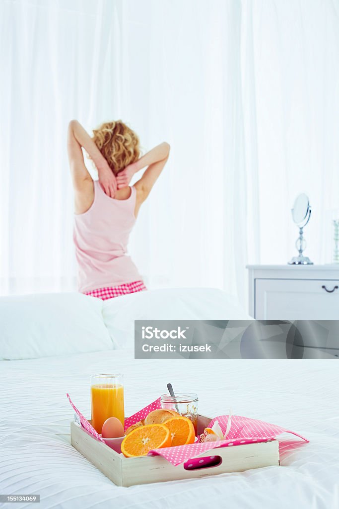 Healthy breakfast in bed  Domestic Life Stock Photo