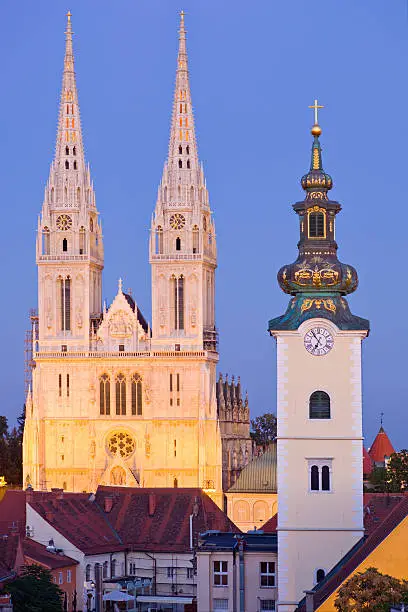 View of the Zagreb Cathedral, a beautiful gothic landmark of Zagreb, Croatia