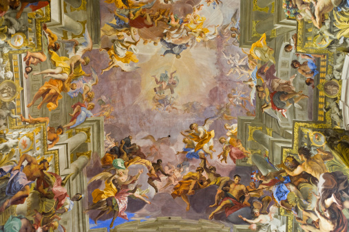 The grandiose trompe l'oeil ceiling of Sant'Ignazio in Rome, painted by Andrea Pozzo after 1685.
