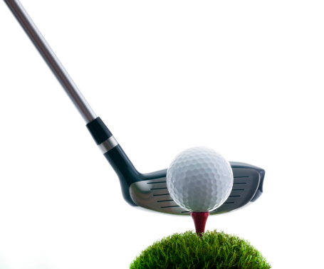 Mini golf equipment on grass close up