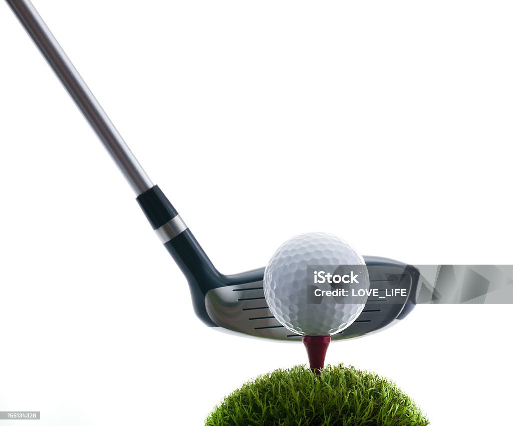 Golf Club, Ball and Tee on grass Golf Club, Ball and Tee on grass,isolated on white. Golf Club Stock Photo
