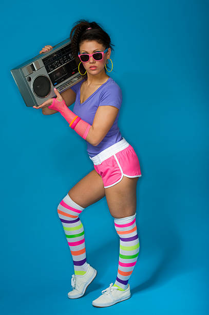 1980's girl with ghetto blaster  1980s style stock pictures, royalty-free photos & images