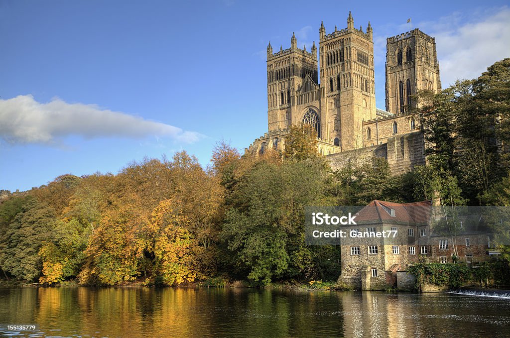 Durham Cathedral and the Old Fulling Mill Durham Cathedral and the Old Fulling Mill, in bright autumn sunshine on the River Wear County Durham - England Stock Photo
