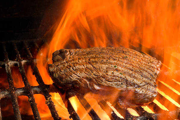 Close up shot of stacked meat roasting to be used in preparation of traditional Greek dish gyros or Turkish durum doner. shawarma.