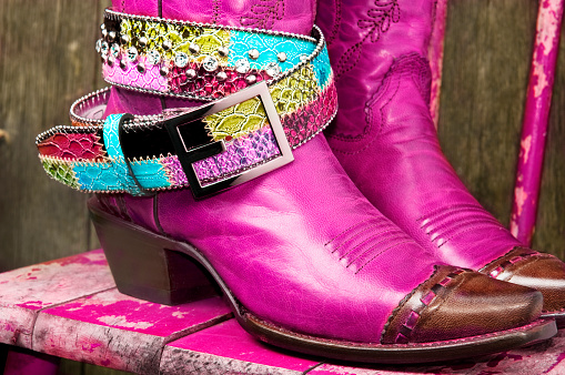 Fuschia Cowboy Boots with rhinestone belt