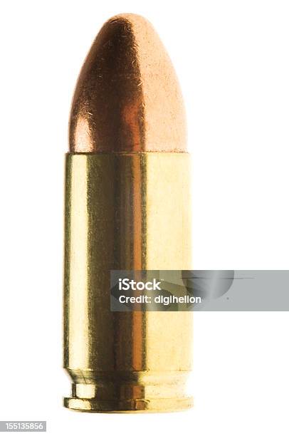 9mm Shiny Bullet On White Detail Stock Photo - Download Image Now - Bullet, Close-up, Cut Out