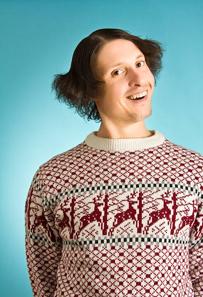Silly sweater nerd Another creepy holiday sweater guy christmas ugliness sweater nerd stock pictures, royalty-free photos & images