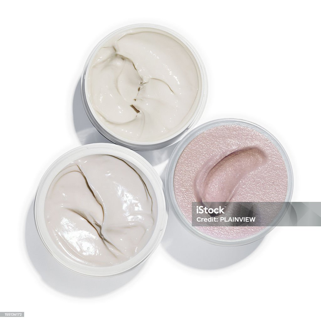 Face cream High angle view of 3 opened cream pots (+ clipping path) Moisturizer Stock Photo Face cream High angle view of 3 opened cream pots (+ clipping path) Moisturizer Stock Photo