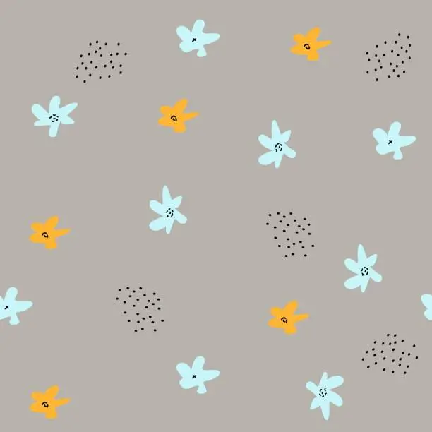 Vector illustration of Hand drawn seamless pattern with abstract flowers.Botanical illustration for home decor, interior design, wallpaper, kids fashion, print for cover design,packaging paper.