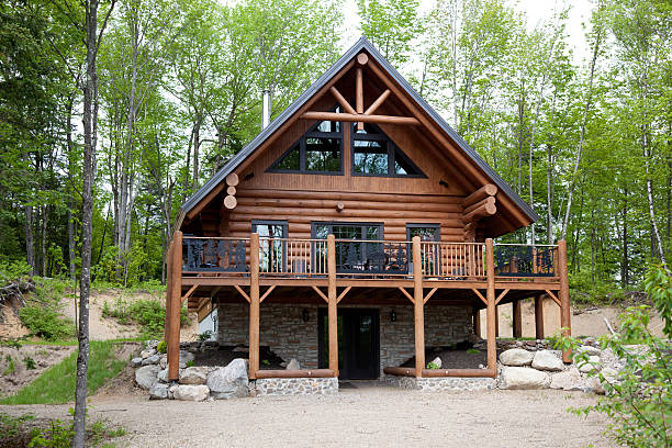 Wooden Cottage, Log Home, Log Cabin Wooden Cottage sod roof stock pictures, royalty-free photos & images