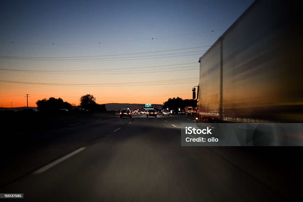 German autobahn at dusk  Asphalt Stock Photo