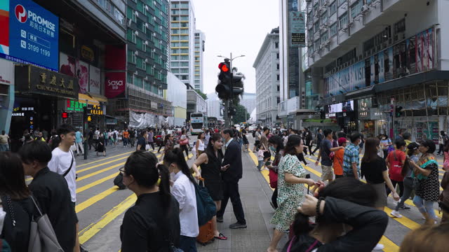 Crowded of pedestrians walking on zebra crossing in Tsim Sha Shui Hong Kong
