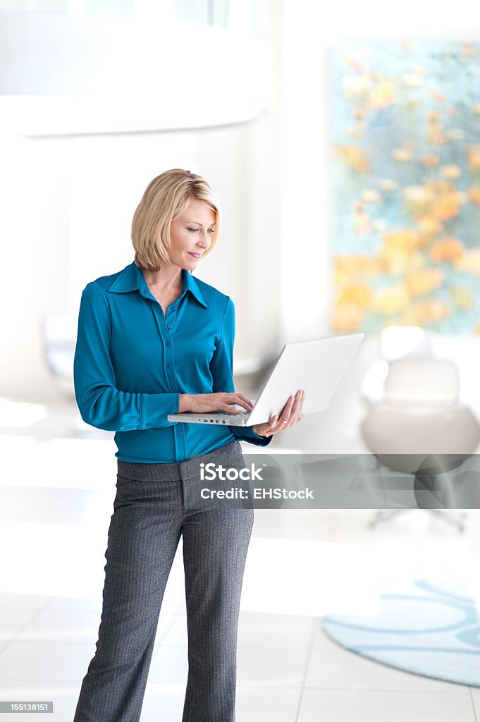 Blonde biznes kobieta z laptopa - Zbiór zdjęć royalty-free (30-39 lat)