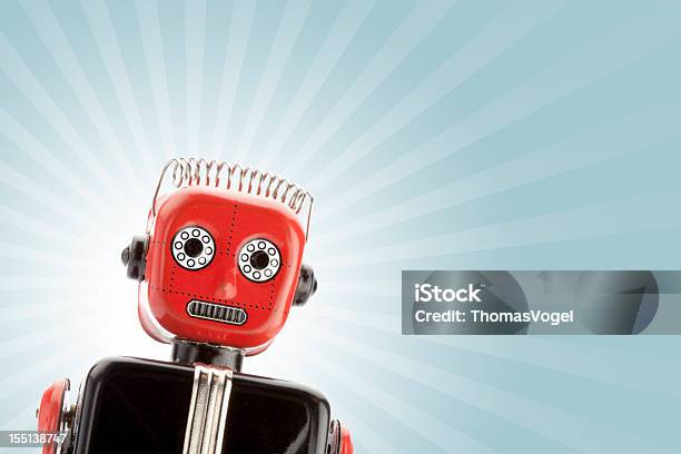 Retro Robot Stock Photo - Download Image Now - Wind-up Toy, 1960-1969, Blue