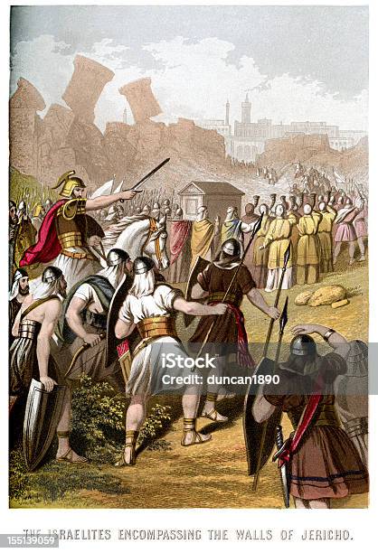 Israelites Atakując Walls Of Jericho - Stockowe grafiki wektorowe i więcej obrazów Jerycho - Jerycho, Bitwa, Israelite