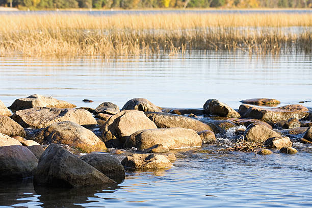 A rocky coast of a lake in Hildesheim, Lower Saxony, Germany
