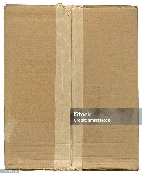 Caja De Cartón Top Con Reforzado Con Fibra De Marrón Cinta De Envío Foto de stock y más banco de imágenes de Cartón