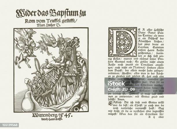 Luthers Pamfleet Publié Par Hans Lufft 1545 Vecteurs libres de droits et plus d'images vectorielles de Diable - Démon - Diable - Démon, Gravure à l'eau forte, Gravure