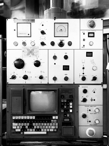 Close-up of old telephone switchboard