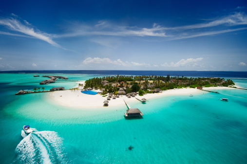 Beautiful tropical island of Maldives from the air.