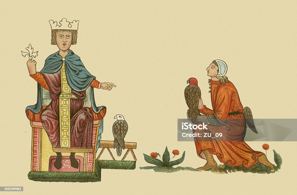Frederick II (1194-1250) und seine falconer - Lizenzfrei Etwa 13. Jahrhundert Stock-Illustration