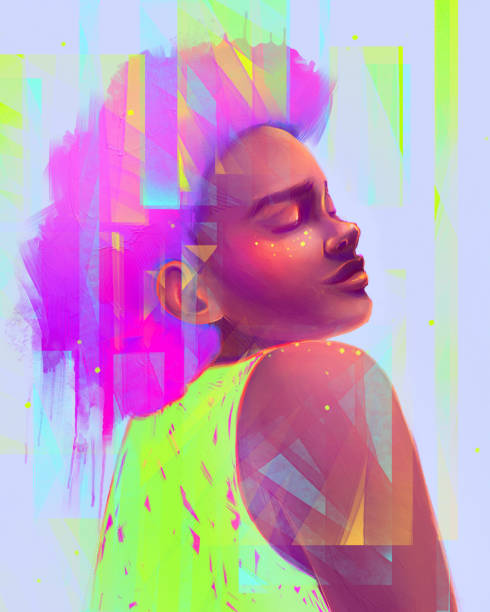 istock Illustration of plus size woman with pink hair 1551400749