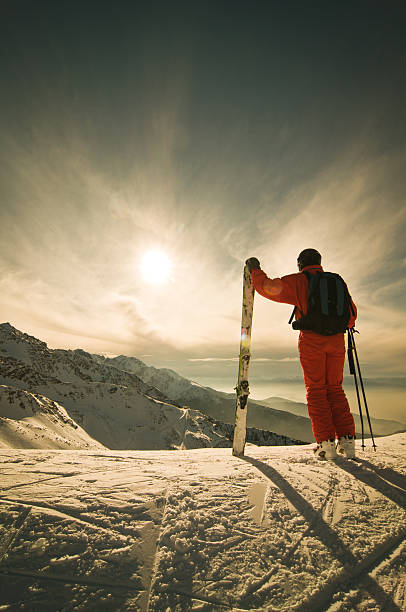 istock Skier Against Spectacular Mountainscape 155140302