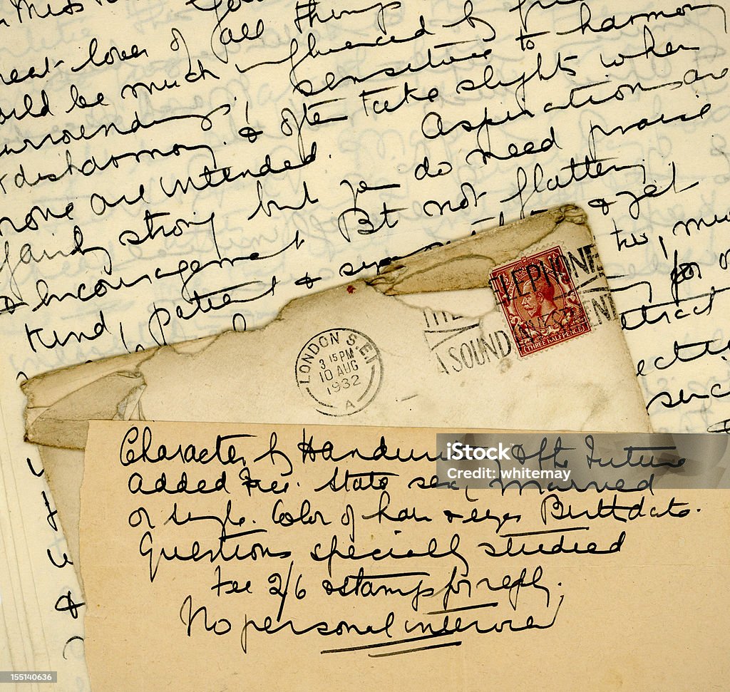 Notes d'Écriture manuscrite avec une enveloppe, 1932 - Photo de Angleterre libre de droits