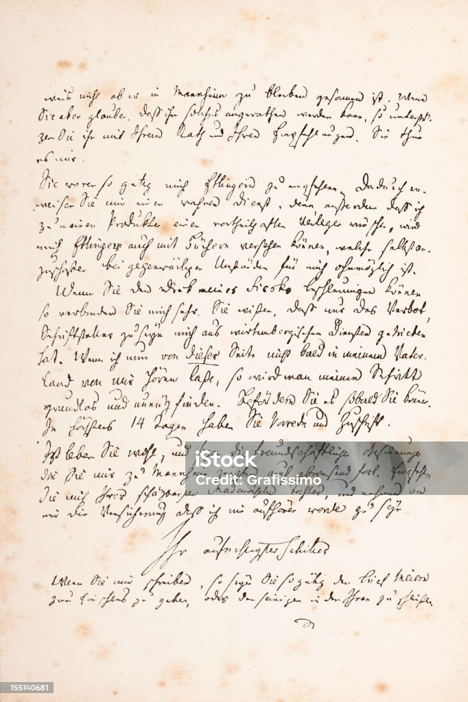 Incisione di lettera manoscritta da Friedrich Schiller 1782 - Illustrazione stock royalty-free di Scrittura a mano
