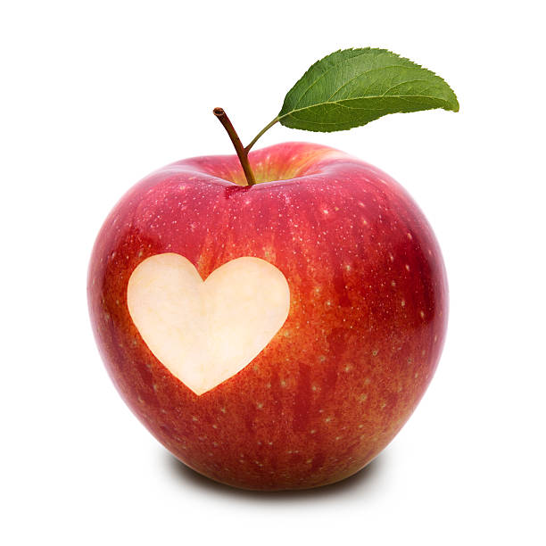 apple и сердца символ и лист - food valentines day color image photography стоковые фото и изображения
