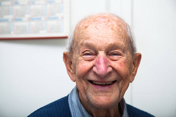 istock Portrait of balding ninety year old man smiling 155140835