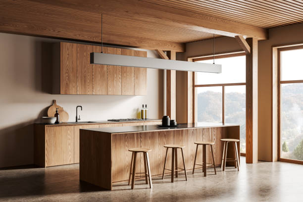 istock White and wooden kitchen corner with bar and windows 1551409190
