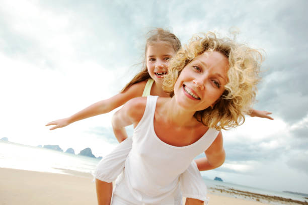 istock Mother and daughter having fun on beach 155141000