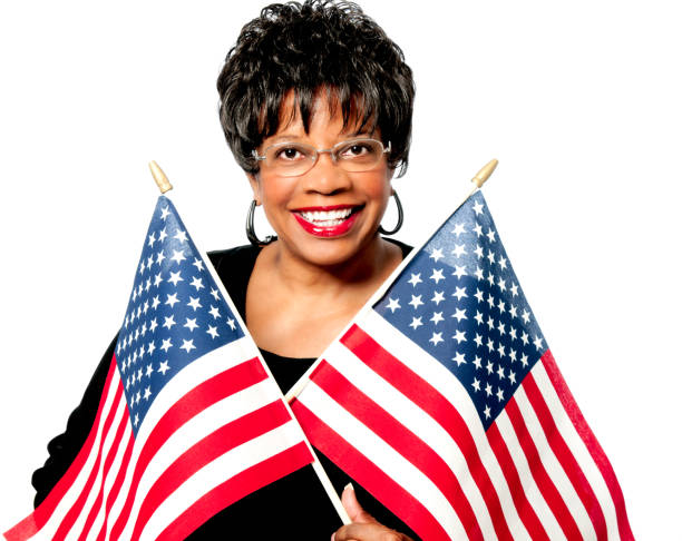 istock Smiling Woman with American Flags 155141153