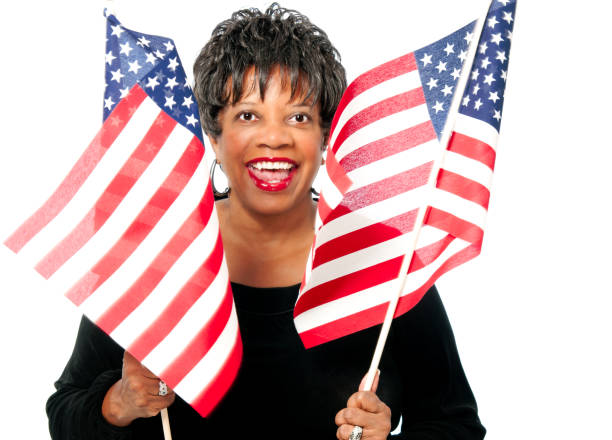 istock Woman Waving American Flags 155141154