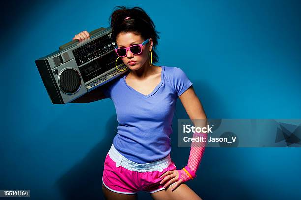 1980s Girl With Ghetto Blaster Stock Photo - Download Image Now - 1980-1989, Boom Box, Radio