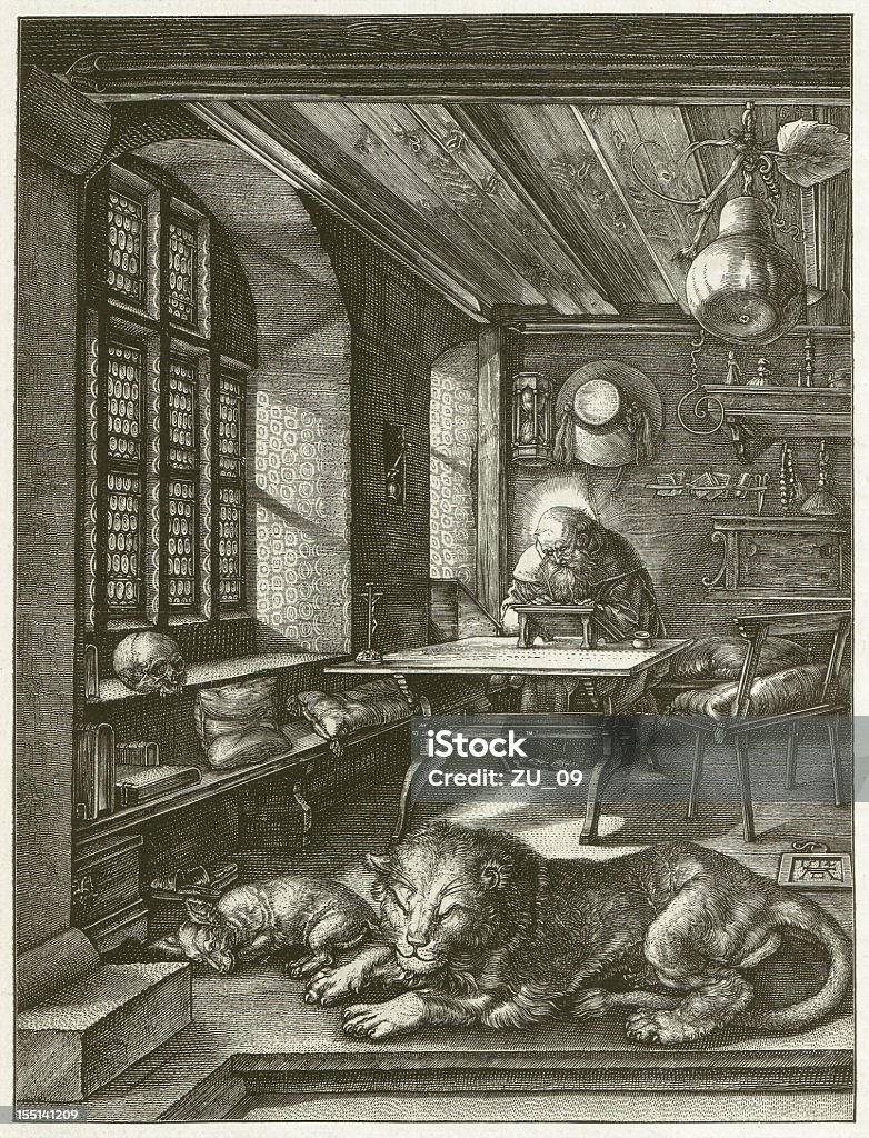 Staint Jerome von Albrecht Dürer, einem beeindruckenden Deckengewölbe - Lizenzfrei Fenster Stock-Illustration