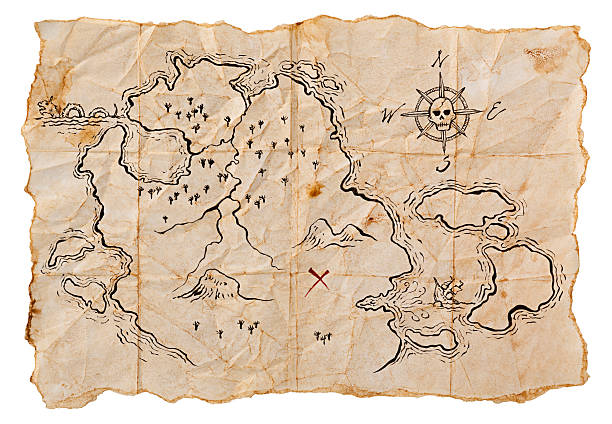 Pirate Map to Buried Treasure, Isolated on White. Horizontal. Map to Buried Treasure with a lot of detail, isolated on White Background. Nice for Pirate or Adventure Themes... treasure chest photos stock pictures, royalty-free photos & images